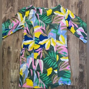 Boden Laurie Dress Womens 6P Multi Color Linen Tunic Plum Blossom Tropical